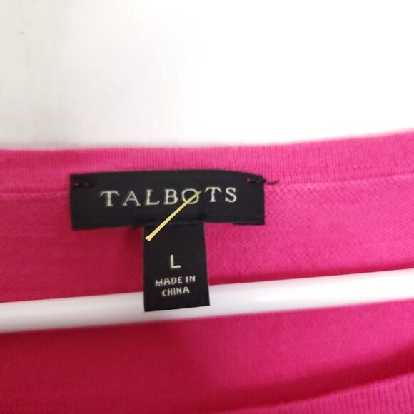 Talbots Top Womens L Sweater Knit Button Hems Pink 3/4 Sleeve Wide Neck - Picture 6 of 8